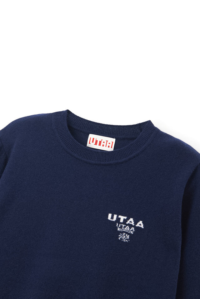 UTAA ローレルシンボルカシミヤブレンドニットプルオーバー ネイビー：レディース