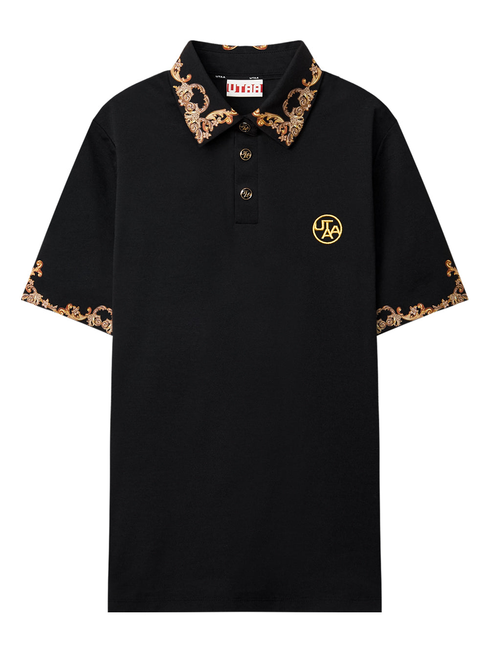 UTAA ゴールドストリングバロックPK Tシャツ ブラック：メンズ