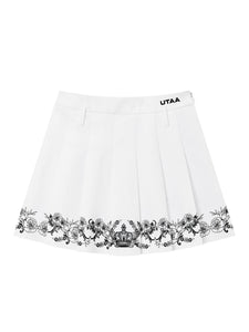 UTAA チャプレットグラフィックプリーツスカート ホワイト