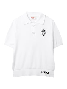 UTAA クラウンパンサーワッペンクラシカルPKニット ホワイト：レディース