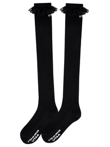 UTAA パンチングレースロゴニーソックス ブラック : Women's
