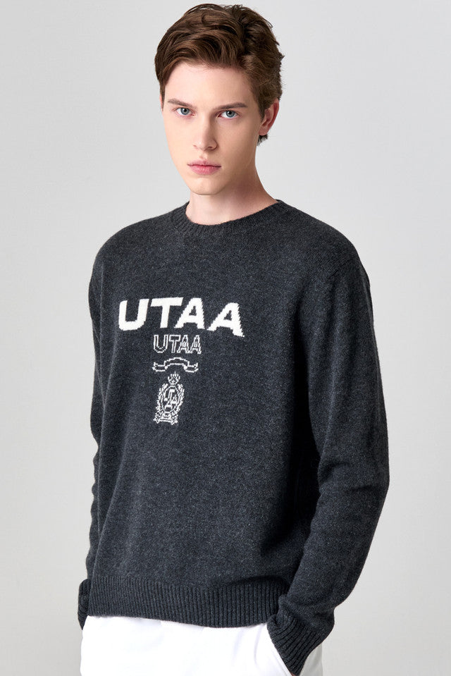 UTAA キングダムロゴウールブレンデッドニットプルオーバー クールグレー：メンズ
