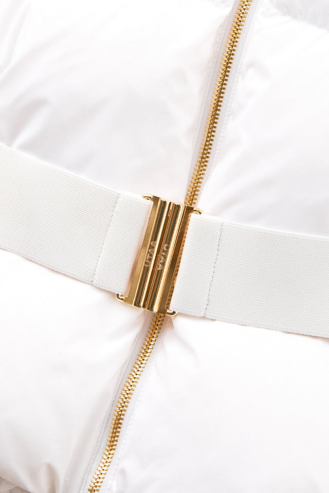 UTAA スローガンスリークォータースリーブフォックスダウンジャンパー ホワイト：レディース