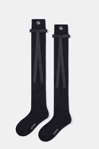 UTAA リボンタイコットンニーソックス ブラック：レディース