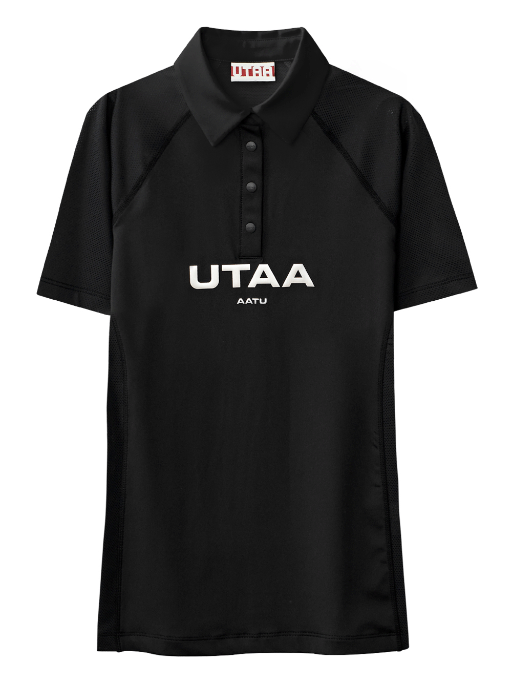 UTAA リフレクテッドロゴメッシュラグランポロTシャツ ブラック：メンズ