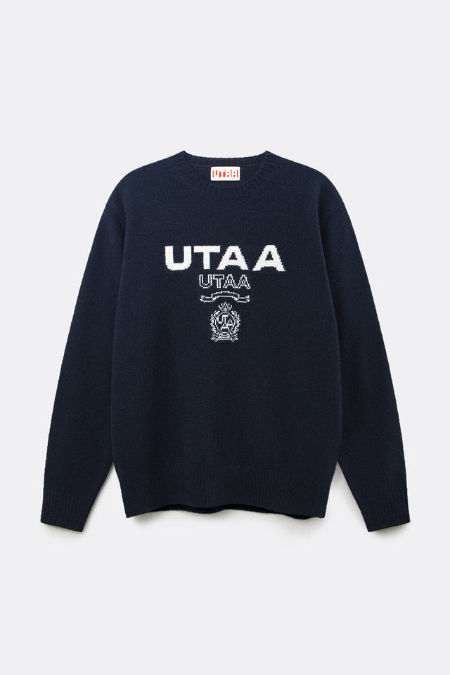 UTAA キングダムロゴウールブレンデッドニットプルオーバー ネイビー：メンズ