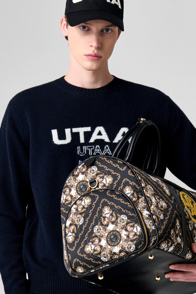 UTAA キングダムロゴウールブレンデッドニットプルオーバー ネイビー：メンズ