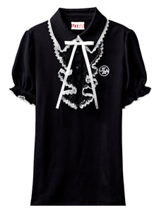 UTAA リボンレースTシャツ ブラック：レディース