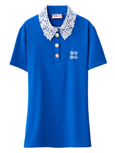 UTAA デュカットレースフレアPK Tシャツ ブルー
