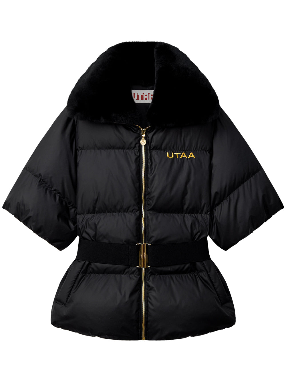 UTAA ギルトスローガンスリークォータースリーブダウンジャンパー ブラック：レディース