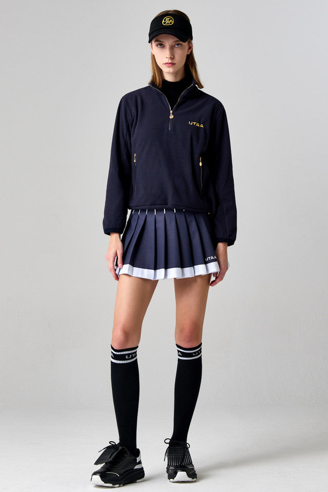 UTAA ルシッドカラーボールドテーププリーツスカート ネイビー：レディース