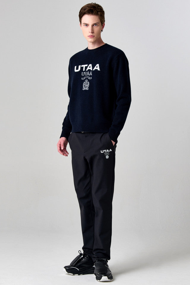 UTAA キングダムロゴウールブレンデッドニットプルオーバー ネイビー：メンズ