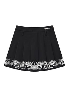 UTAA チャプレットグラフィックプリーツスカート ブラック