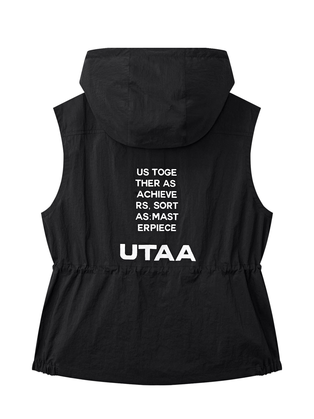 UTAA レタリングウインドブレーカーベストジャンパー ブラック：レディース