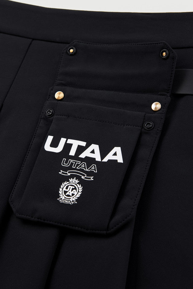 UTAA ゴールデンバックルアウトポケットプリーツスカート ブラック：レディース