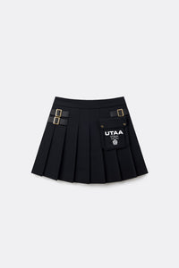 UTAA ゴールデンバックルアウトポケットプリーツスカート ブラック：レディース