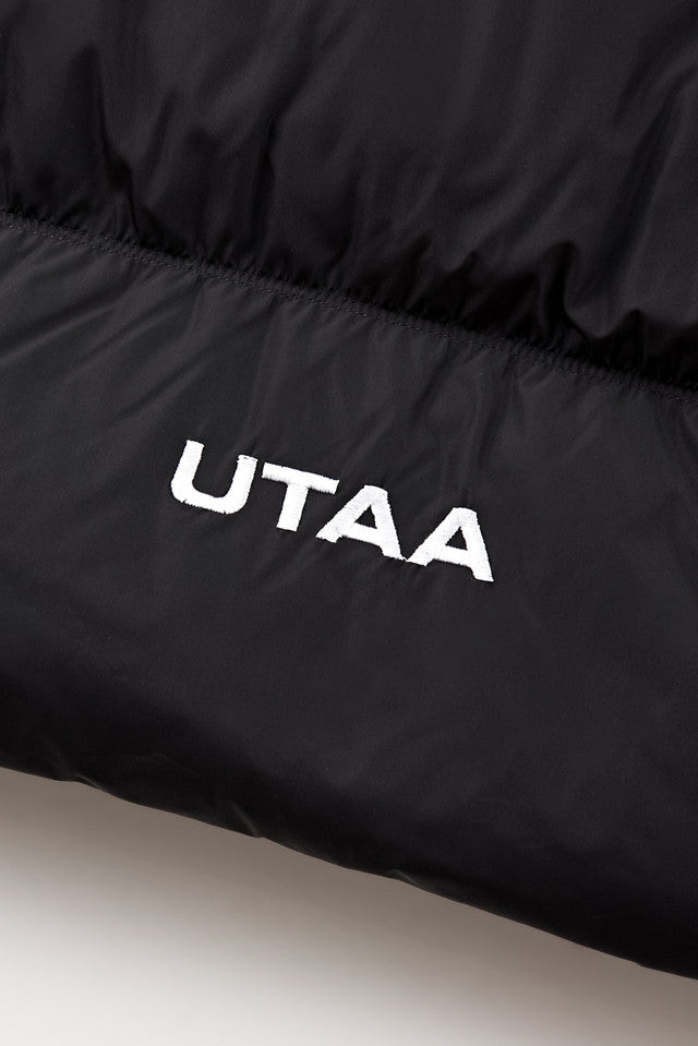 UTAA クラウドニットフードレイヤードダウンベスト ブラック：レディース
