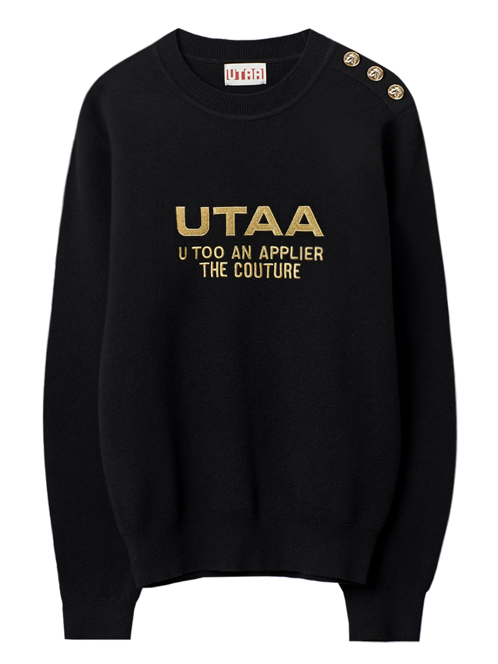 UTAA デュカットギルドスローガンニットプルオーバー ブラック：メンズ