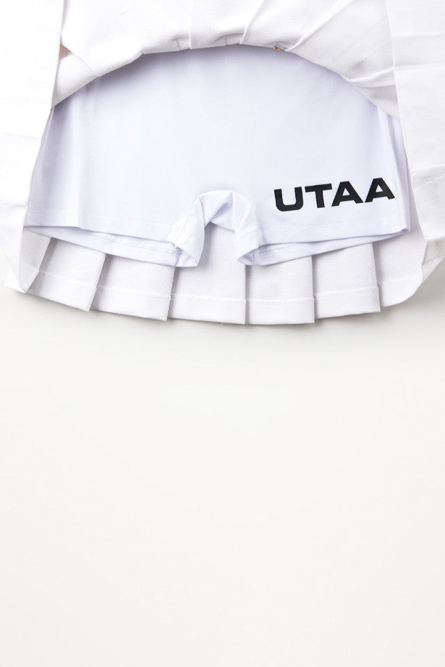 UTAA ゴールデンバックルアウトポケットプリーツスカート ホワイト：レディース