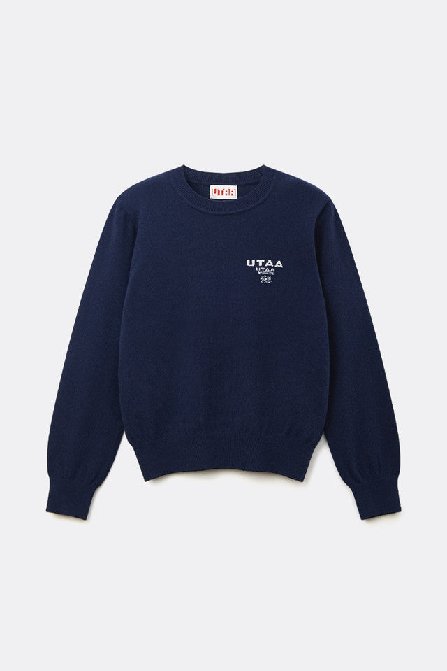 UTAA ローレルシンボルカシミヤブレンドニットプルオーバー ネイビー：レディース