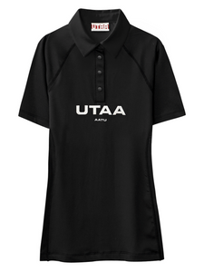 UTAA リフレクテッドロゴメッシュラグランポロTシャツ ブラック：レディース