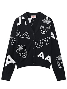 UTAA パンサーロゴミックスSplashニットカーディガン ブラック : Women's