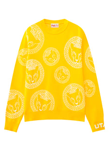 UTAA リングパンサーカラースタンプニットプルオーバー イエロー : Women's