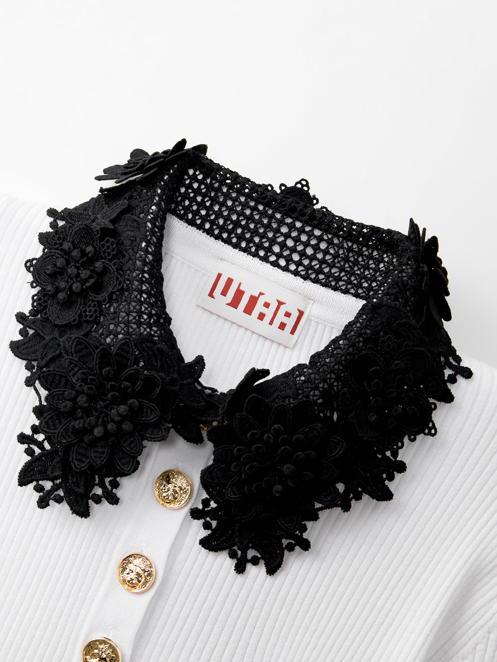 UTAA ドゥカットフローラルレースPKニットスリーブ ホワイト : Women's