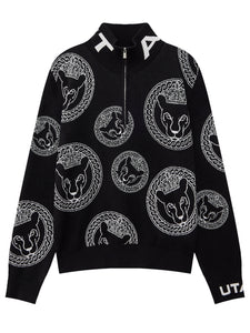 UTAA リングパンサーカラースタンプハーフZip-upニット : Men's