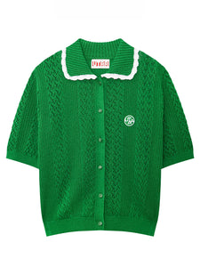 UTAA セーラーレースTrimmingScasiニットカーディガン グリーン : Women's