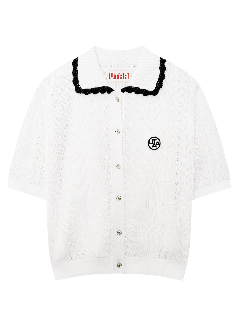 UTAA セーラーレースTrimmingScasiニットカーディガン ホワイト : Women's