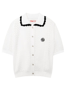UTAA セーラーレースTrimmingScasiニットカーディガン ホワイト : Women's