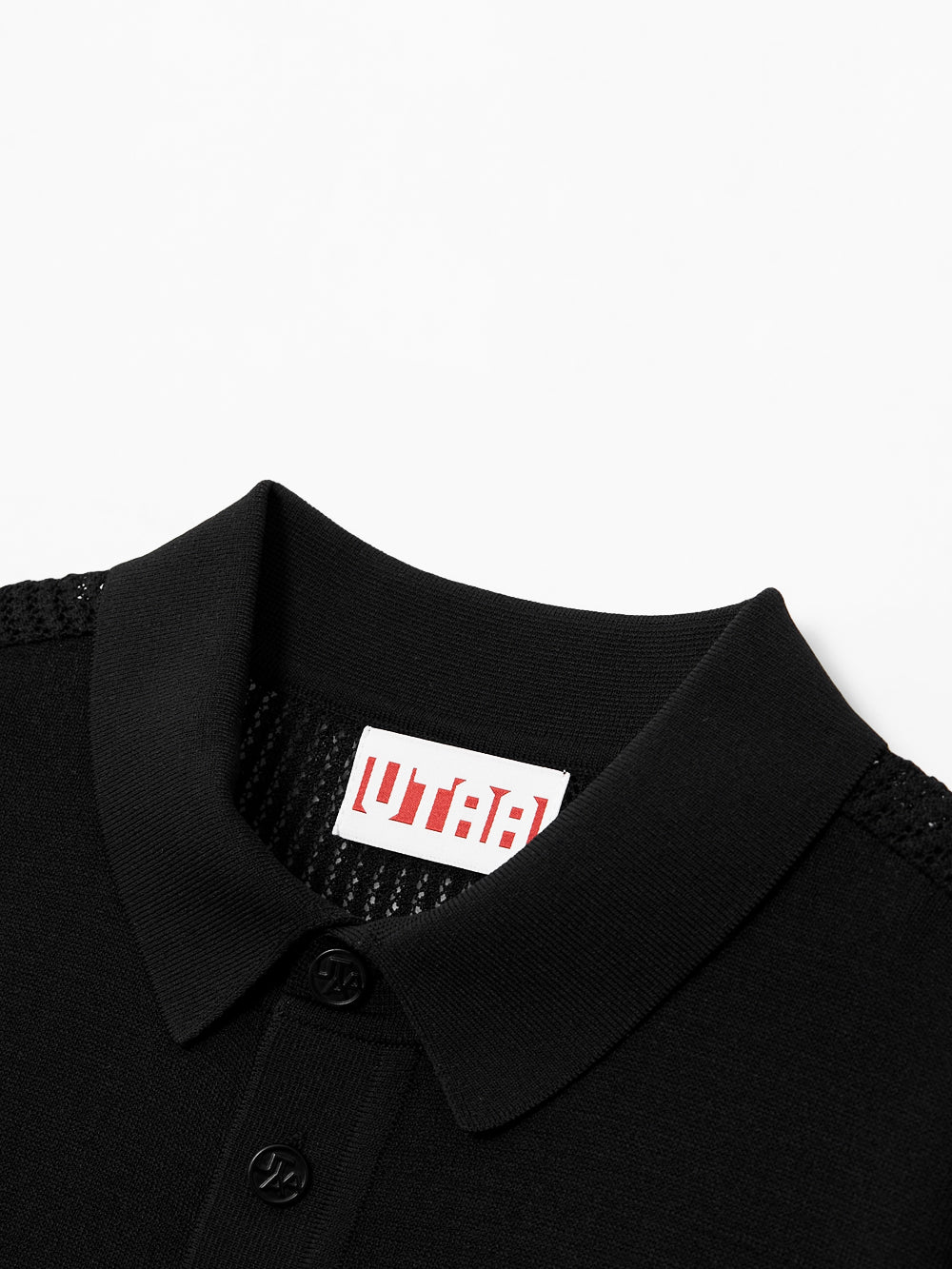 UTAA デュアルラインバックオープンワークPKニット ブラック : Men's