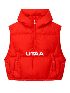 UTAA ブロックロゴHoodハーフZip-upダウンベスト レッド : Women's