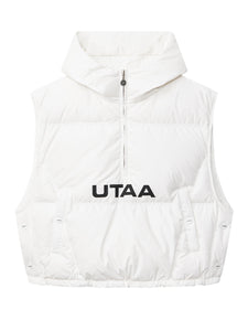 UTAA ブロックロゴHoodハーフZip-upダウンベスト ホワイト : Women's