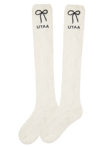 UTAA DearリボンニットKneeソックス ホワイト : Women's