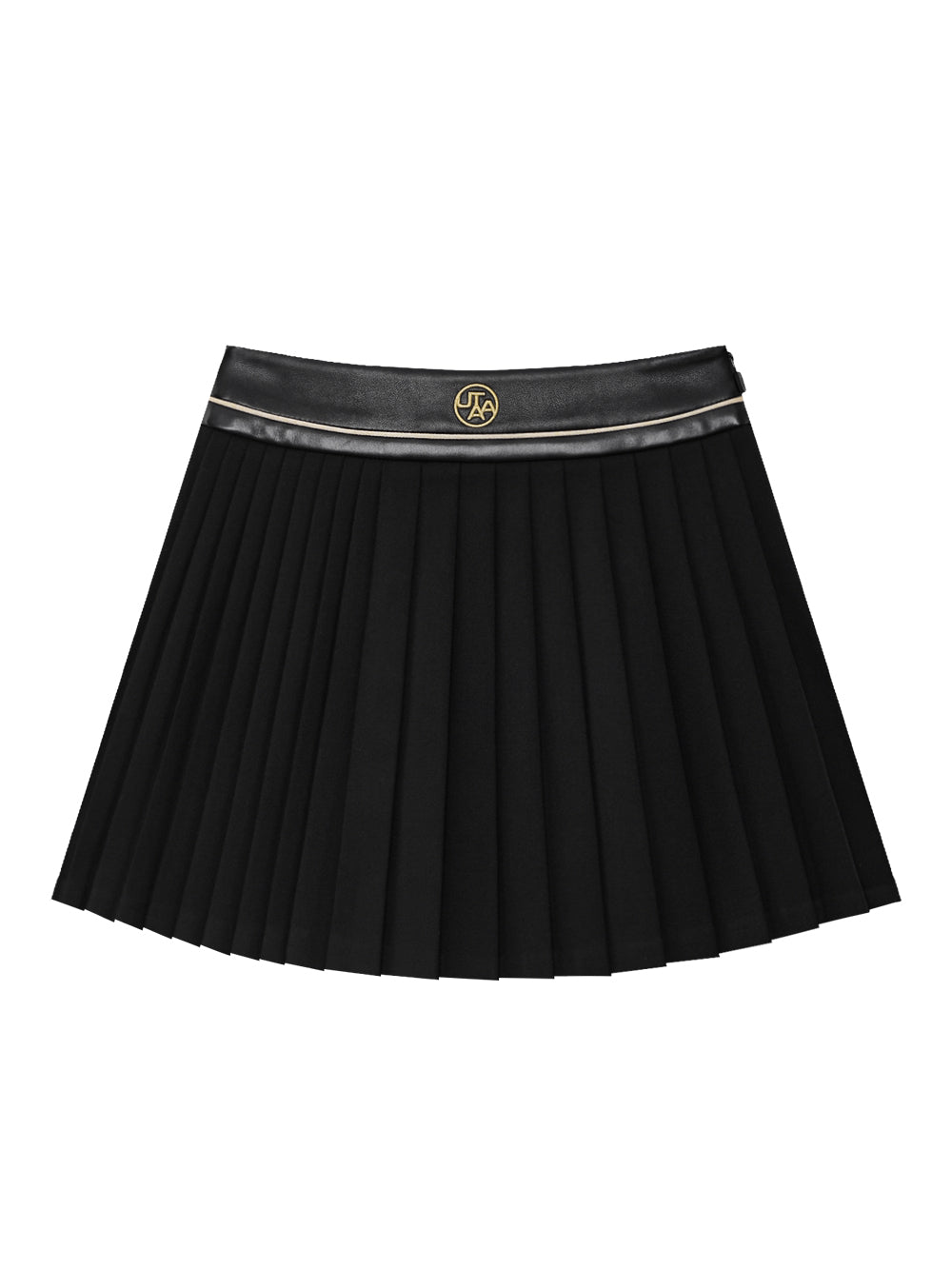 ロイヤルギルトトパーズ レザーミックスプリーツスカート : ブラック