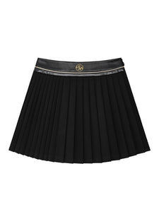 ロイヤルギルトトパーズ レザーミックスプリーツスカート : ブラック