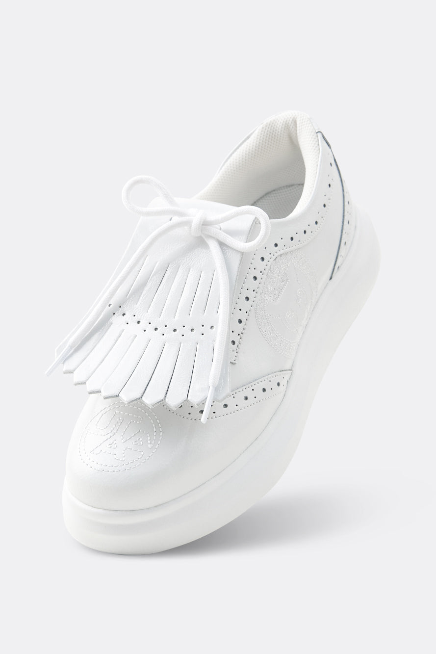 エナメルパンチングパンサーダービーキルティスニーカー：レディース