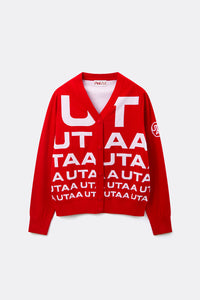 UTAA スローガンロゴウェーブニットカーディガン レッド : Women's