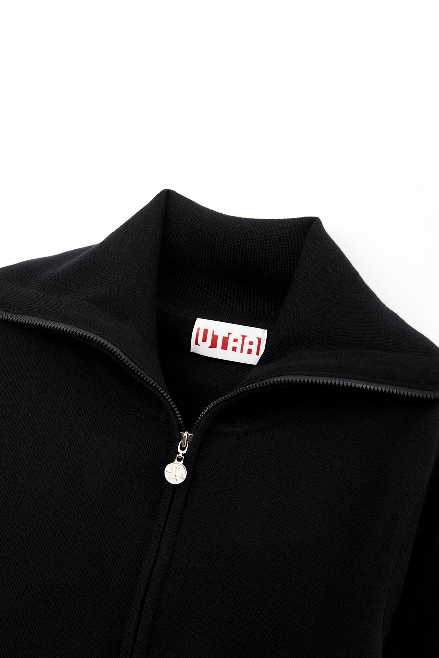 UTAA セーラーCollarWoolニットZip-upジャンパー ブラック : Women's
