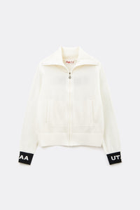 UTAA セーラーCollarWoolニットZip-upジャンパー ホワイト : Women's