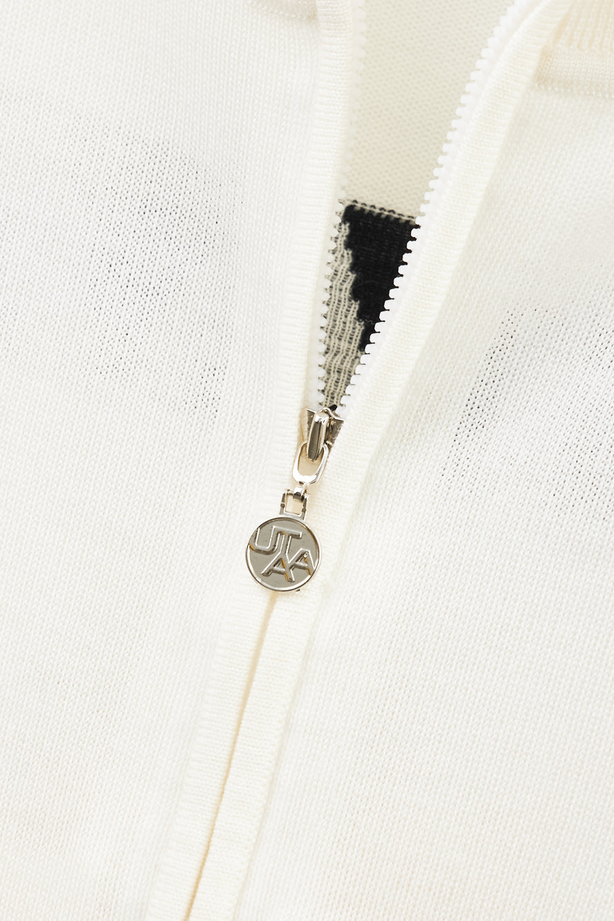 UTAA セーラーCollarWoolニットZip-upジャンパー ホワイト : Women's