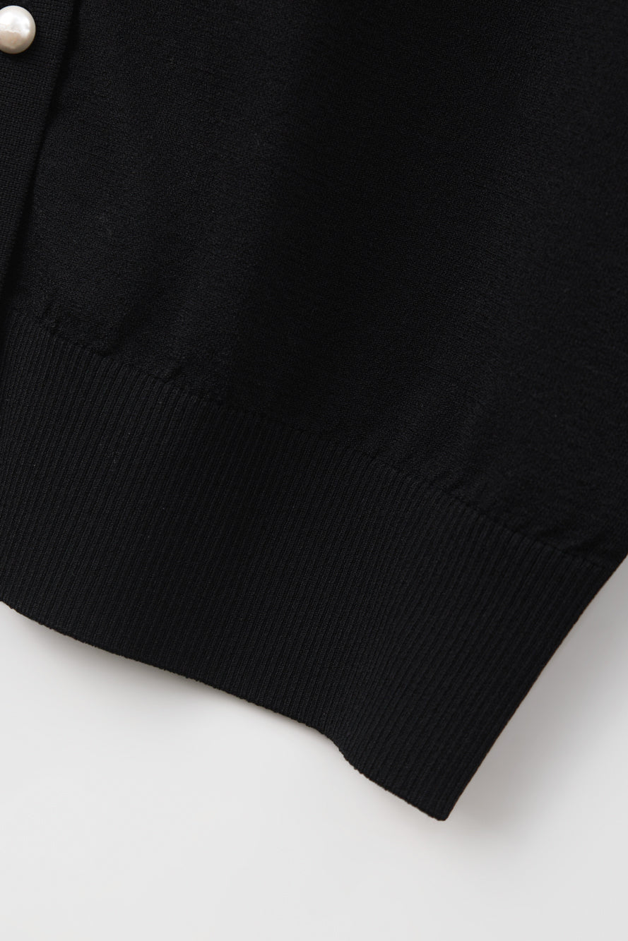 ムーンレットボタンレースカラーニットカーディガン ブラック : Women's
