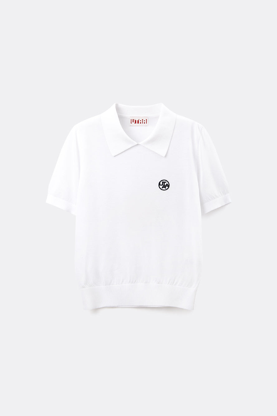 UTAA エンブレムバックオープンワークPKニット ホワイト : Women's