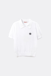 UTAA エンブレムバックオープンワークPKニット ホワイト : Women's