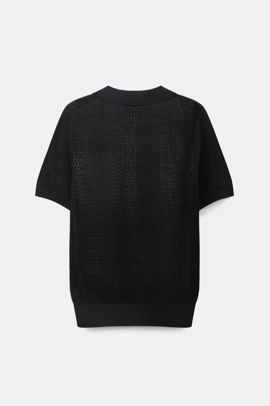 UTAA アズールカラーバックオープンワークPKニット ブラック : Women's