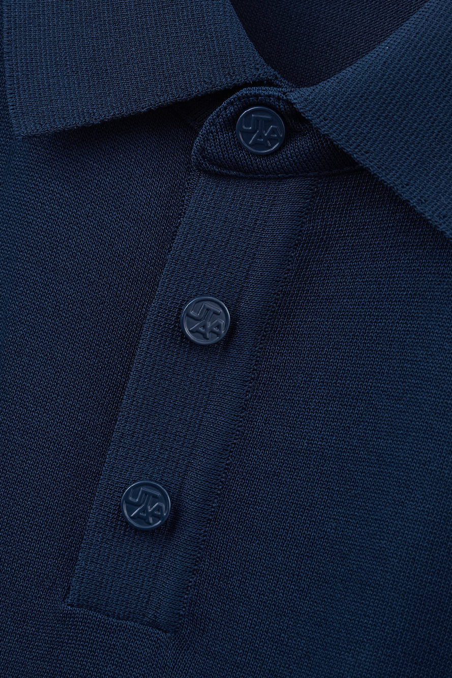 UTAA エンブレムバックオープンワークPKニット ネイビー : Men's