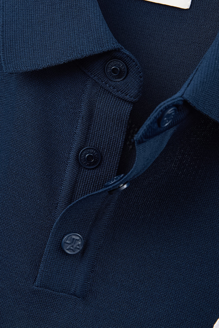 UTAA エンブレムバックオープンワークPKニット ネイビー : Men's