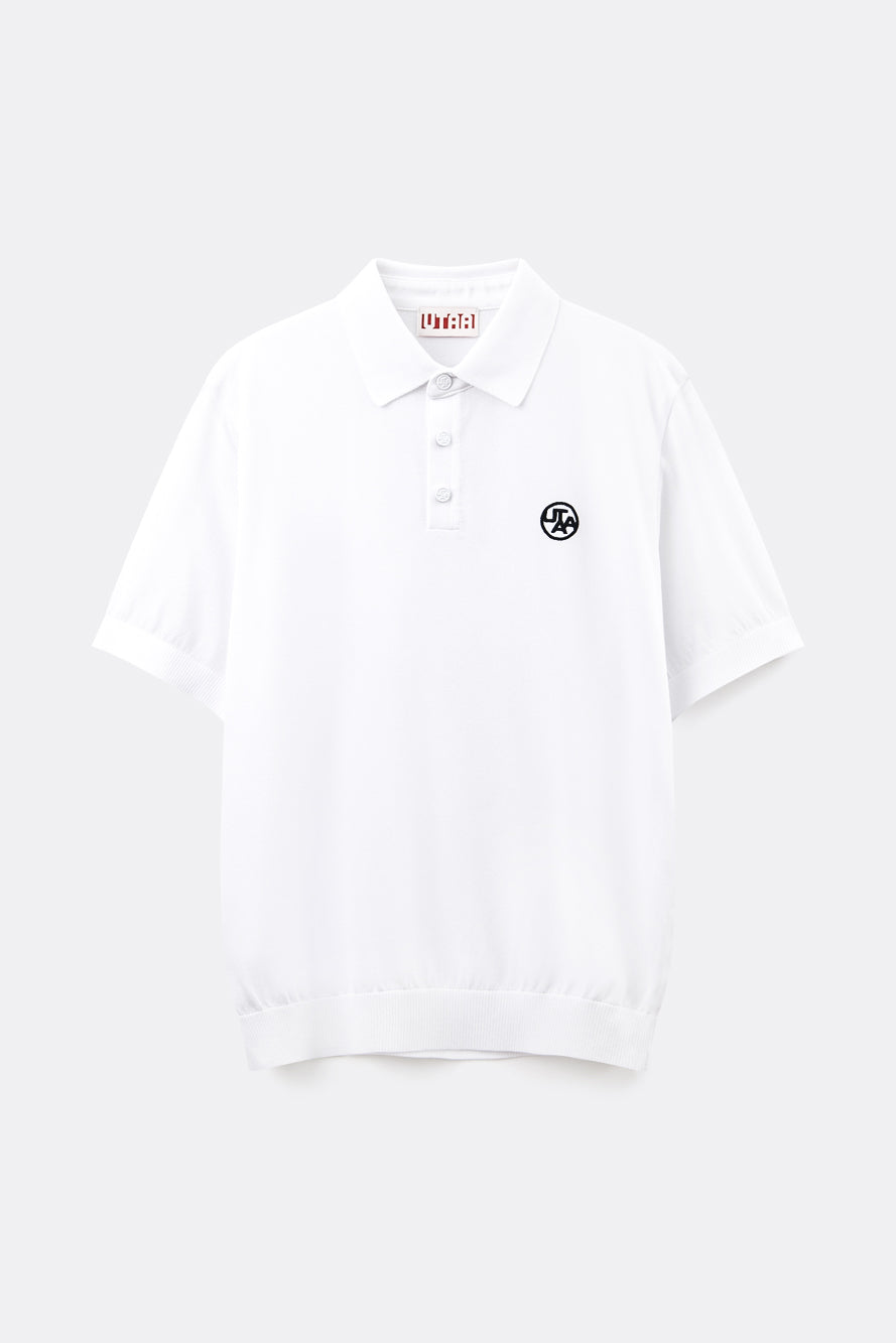 UTAA エンブレムバックオープンワークPKニット ホワイト : Men's